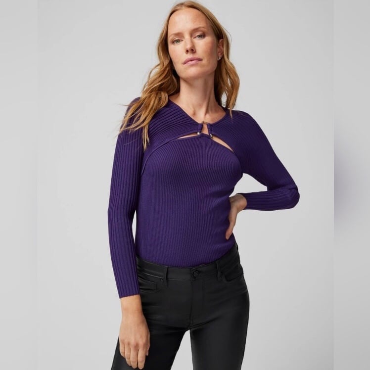 White House Black Market | WHBM | Long Sleeve Cutout Hardware Pull Over large