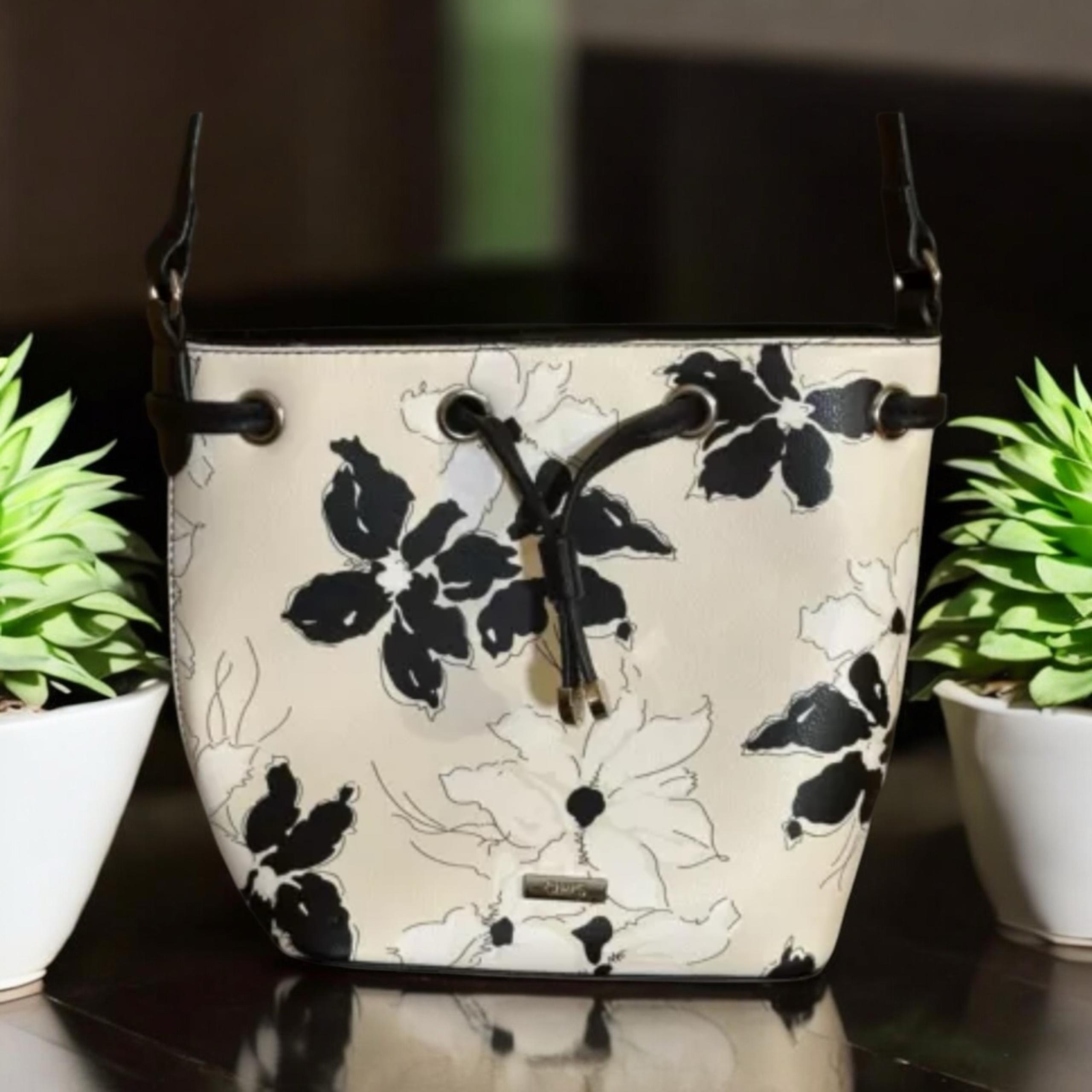 CHAPS Ivory,Black, White  Crossbody Tote Bucket Bag