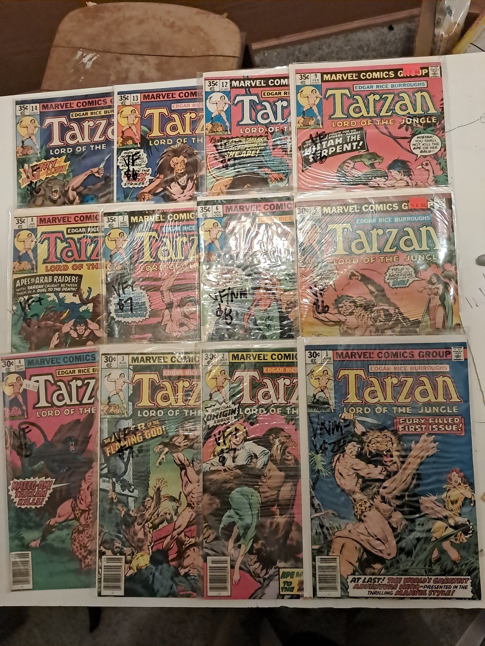 Bronze age Tarzan #1-9,11-15,21-23,26; 18 lot; 1977+ VF/NM to VF; 128 value