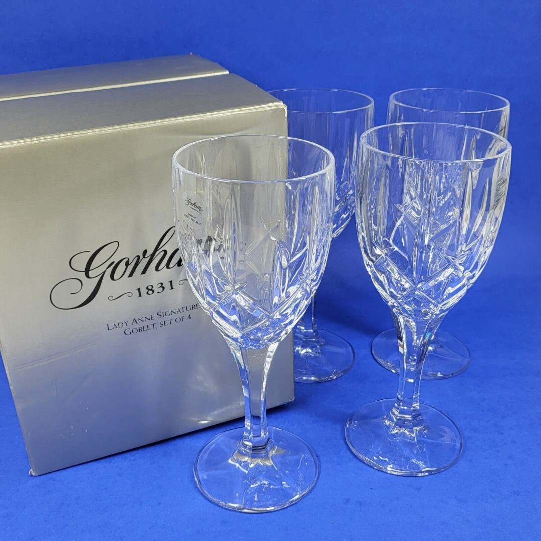 4 Gorham Lady Anne Signature Goblets 11oz w/Box 8” Lead Crystal
