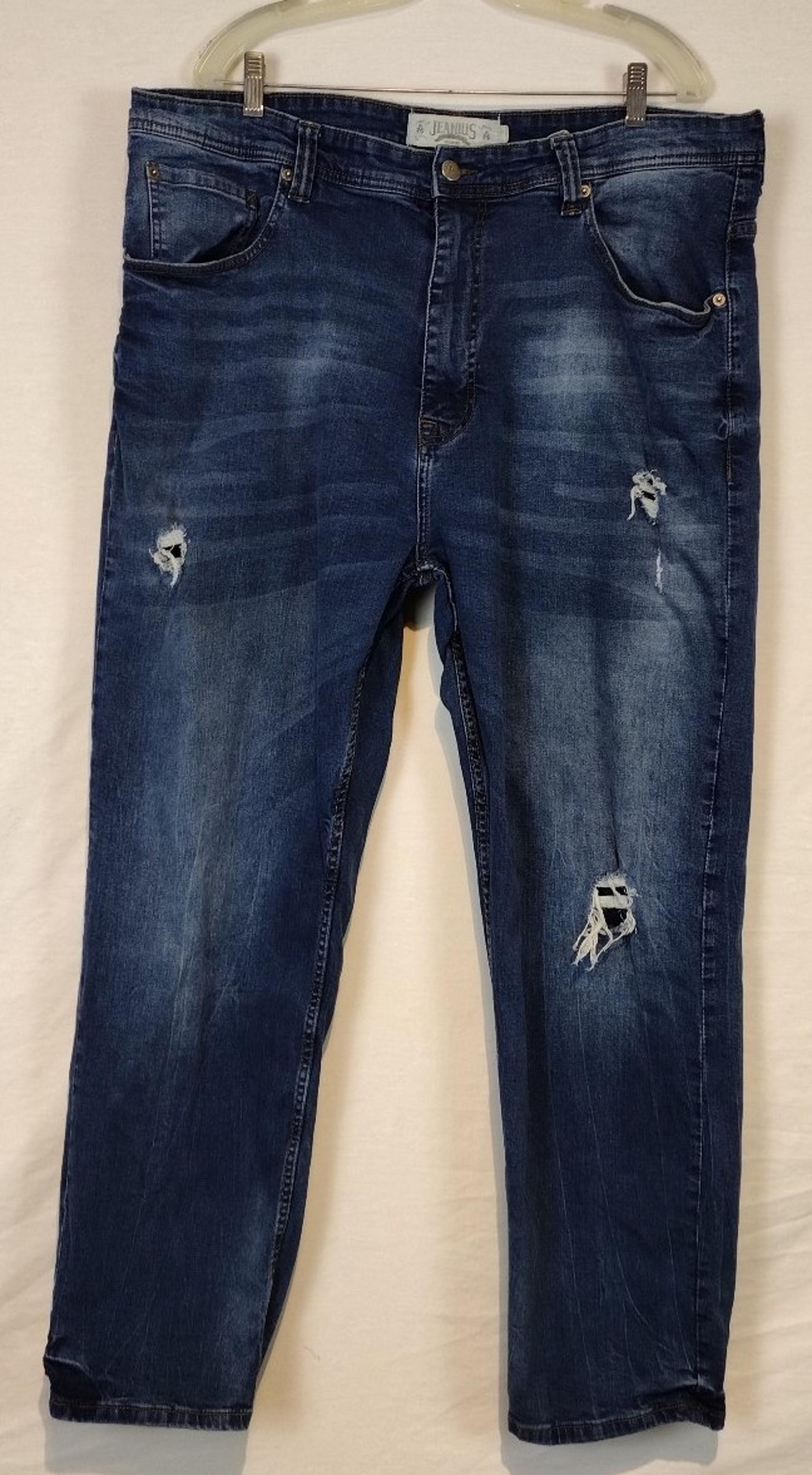 Jeanius By Akademiks  Distressed Relaxed Jeans 44x32 Blue