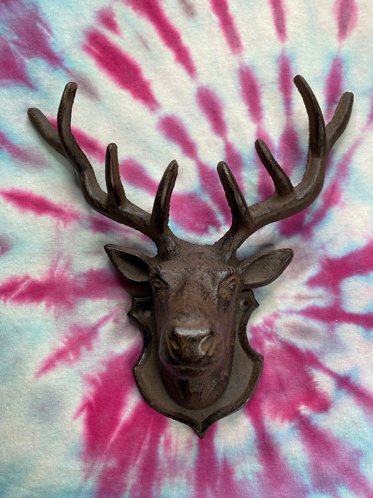 CAST IRON DEER HEAD WALL BUST HOME DECOR ANTLERS ART HEAVY COLLECTIBLE METAL FUN