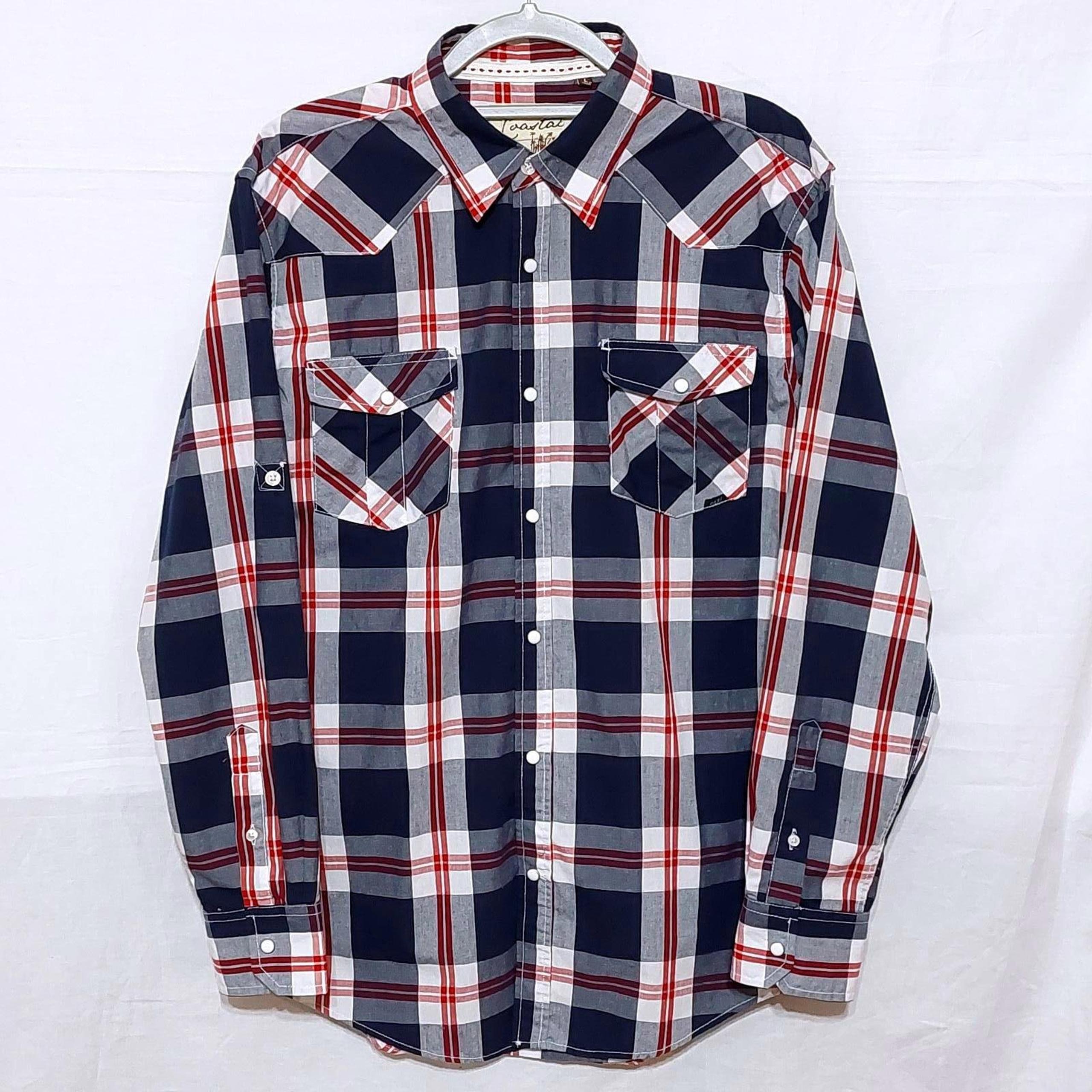 COASTAL WESTERN PLAID PEARL SNAP LONG SLEEVE SHIRT MENS LARGE