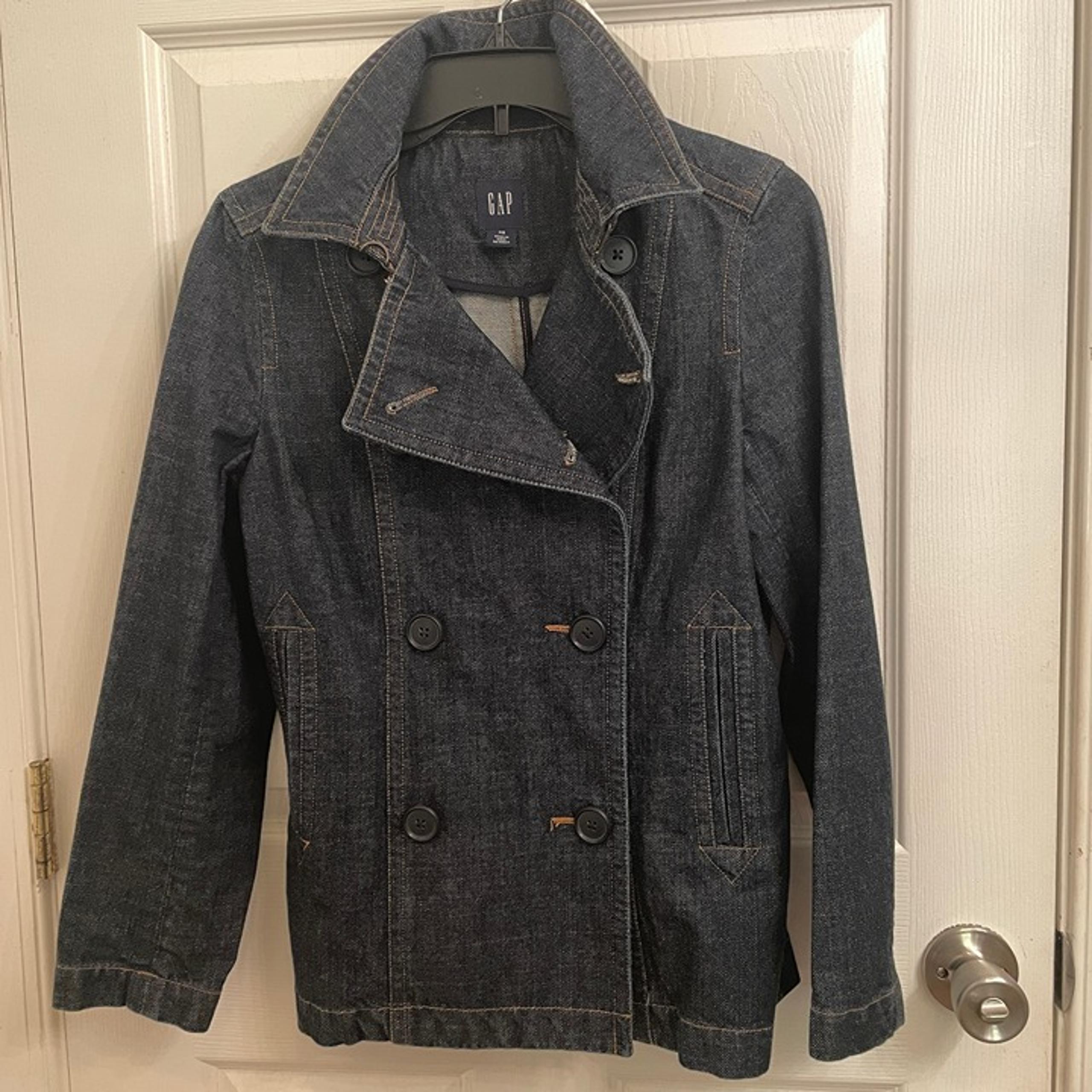 GAP Double Breasted Denim Jacket Peacoat 100% Cotton size XS