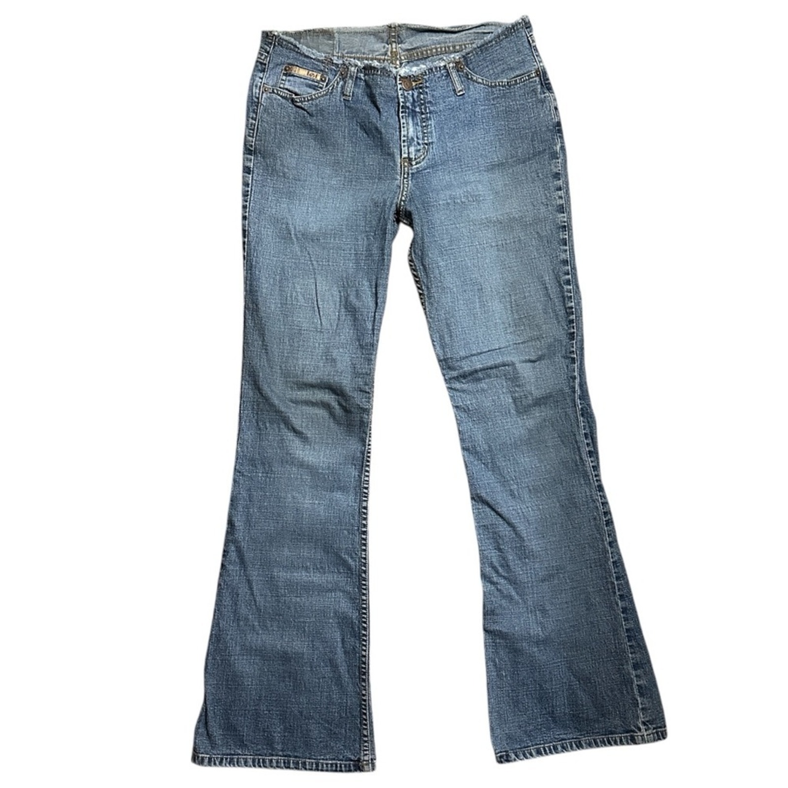 VINTAGE Y2K L.E.I. Frayed Raw Hem Low Rise Flared Light Wash Denim Jeans Sz. 9