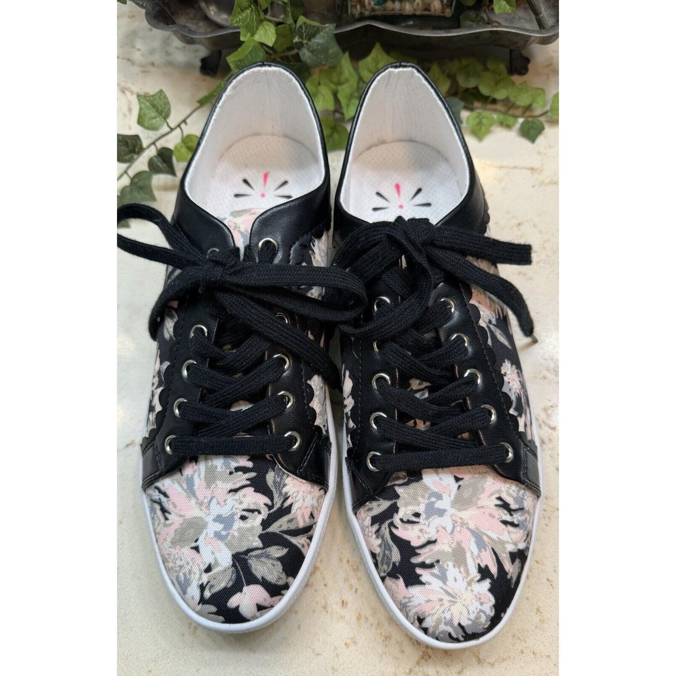 Isaac Mizrahi 10M Imbubble Fashion Sneakers Lace Up Black Gray Pink Floral New
