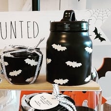 Rae Dunn HOCUS POCUS CANISTER with BATS MEASURING CUPS