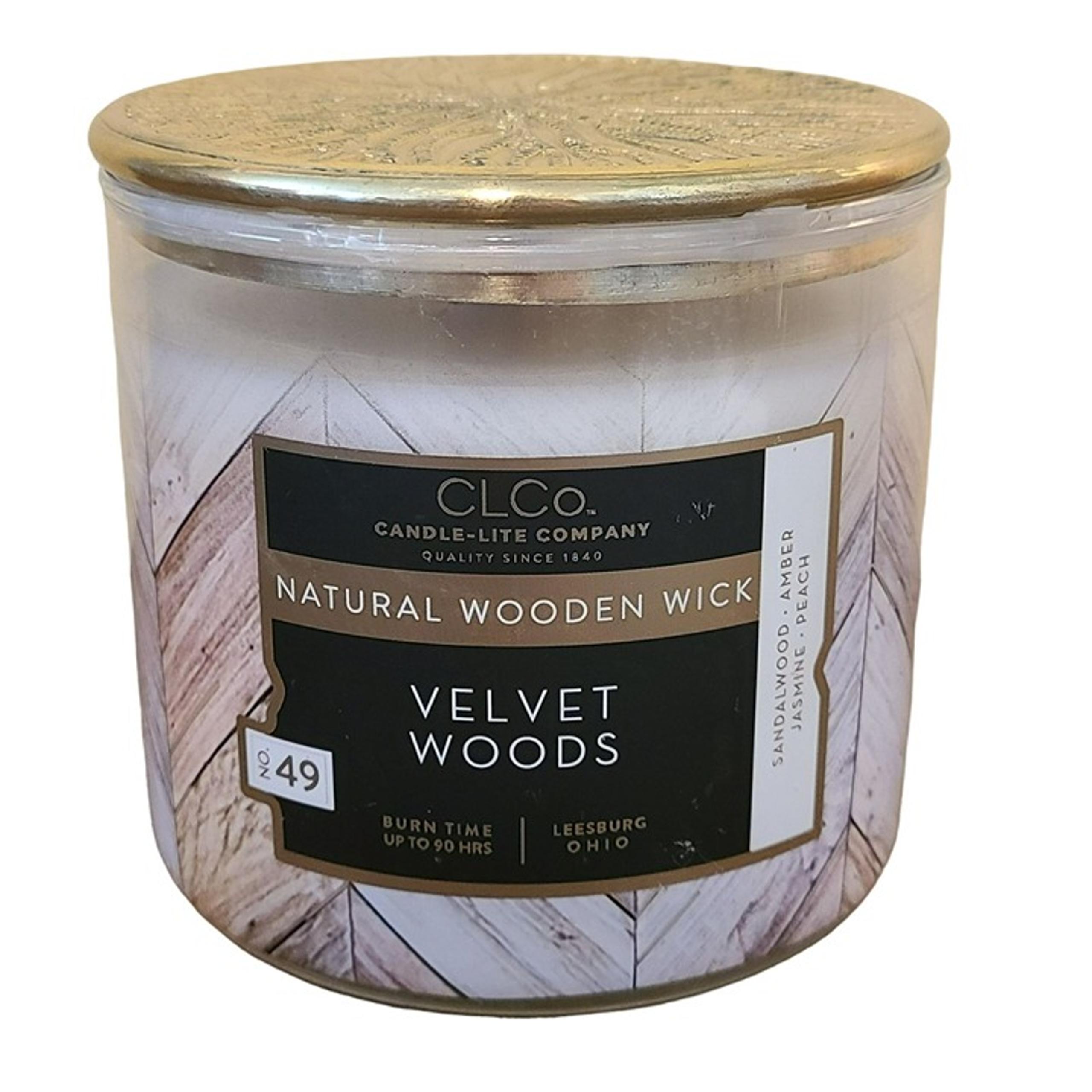 CLCo Candle-Lite Candle #49 Velvet Woods Wooden Wick Sandalwood Jasmine Peac