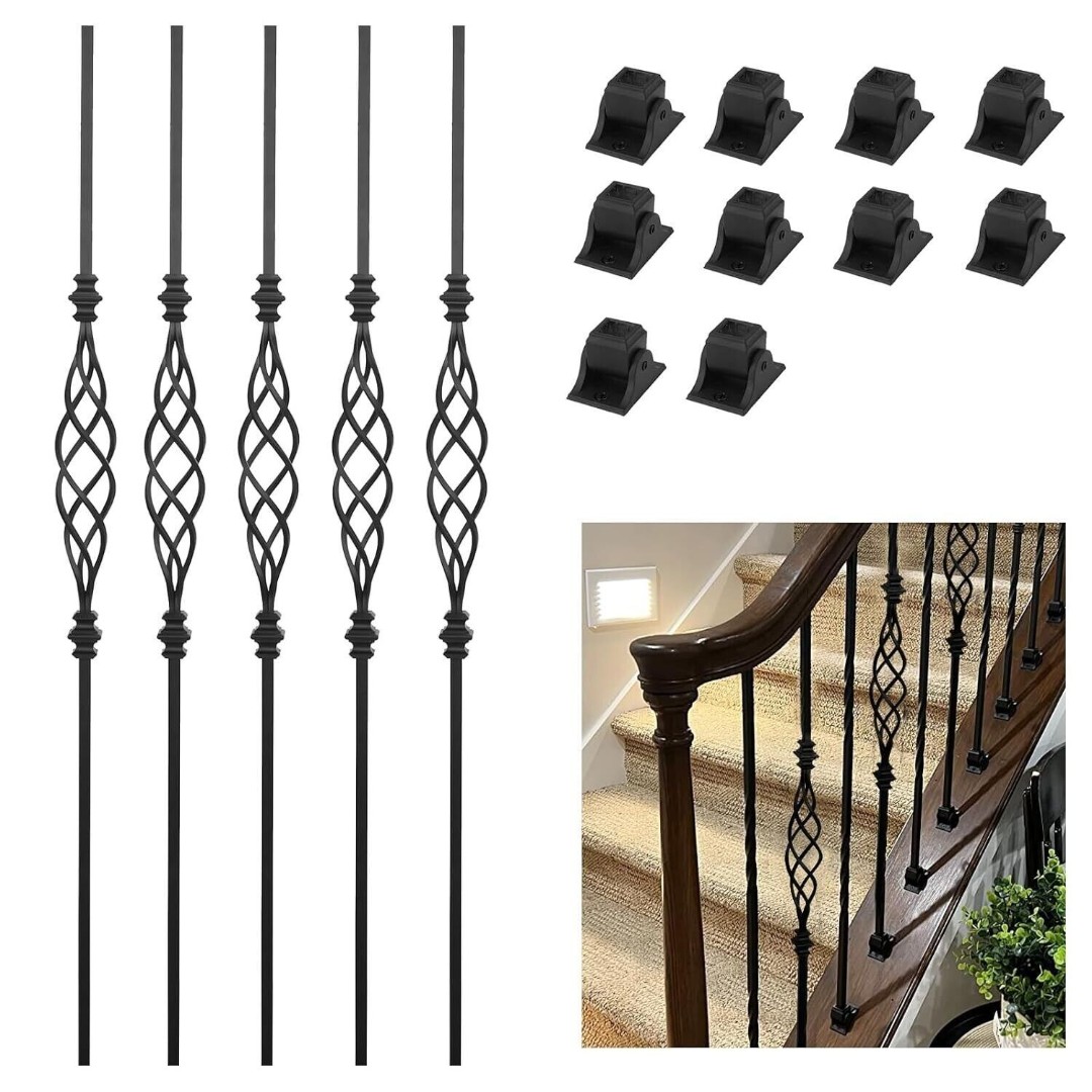 Sidasu 5-Pack Iron Stair Balusters for Staircase Interior Hollow Big Basket 1/2