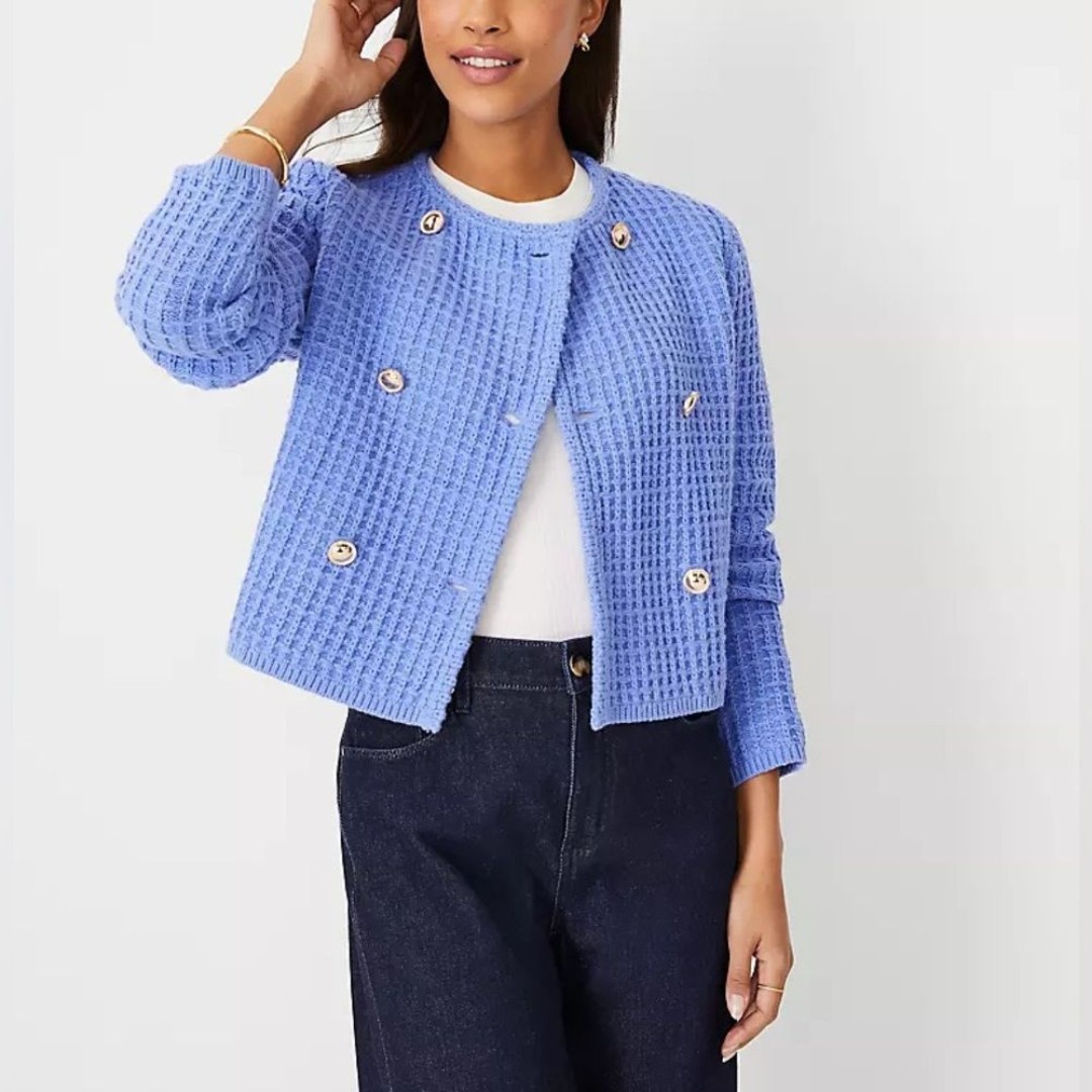 Ann Taylor Double Breasted Periwinkle Geo Stitch Jacket