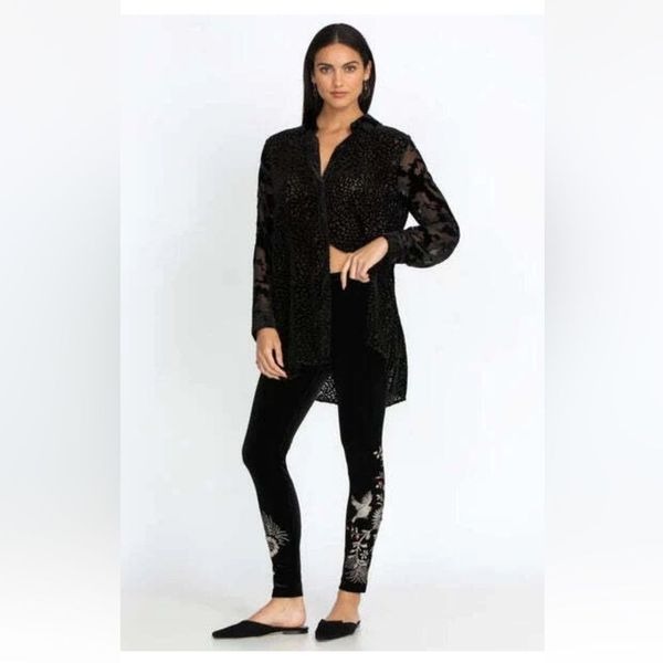 Johnny Was Black Leggings embraced High-Waist Slim Fit Size Medium