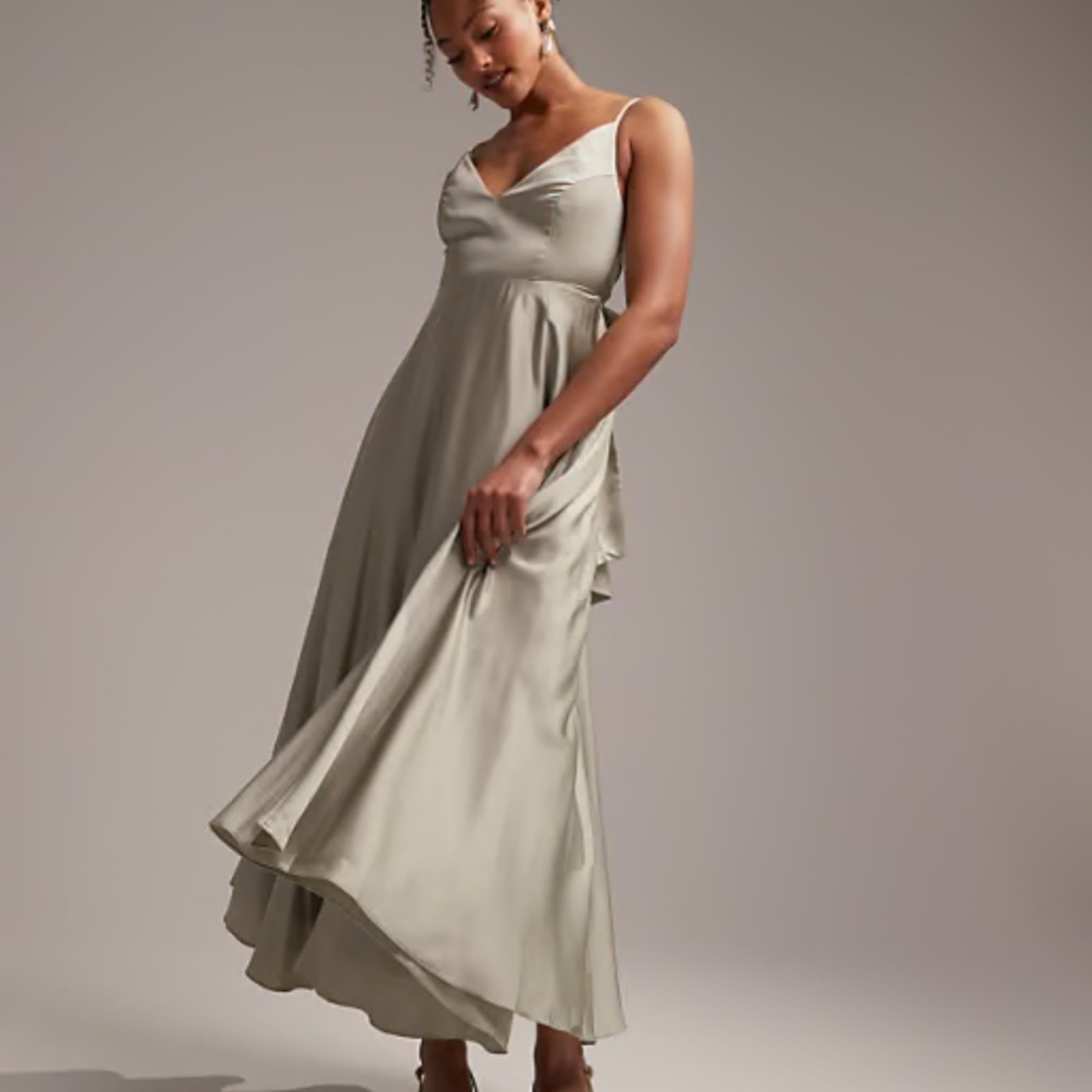 ASOS DESIGN Bridesmaid Satin Midi Dress With Tie in Back Size 12
