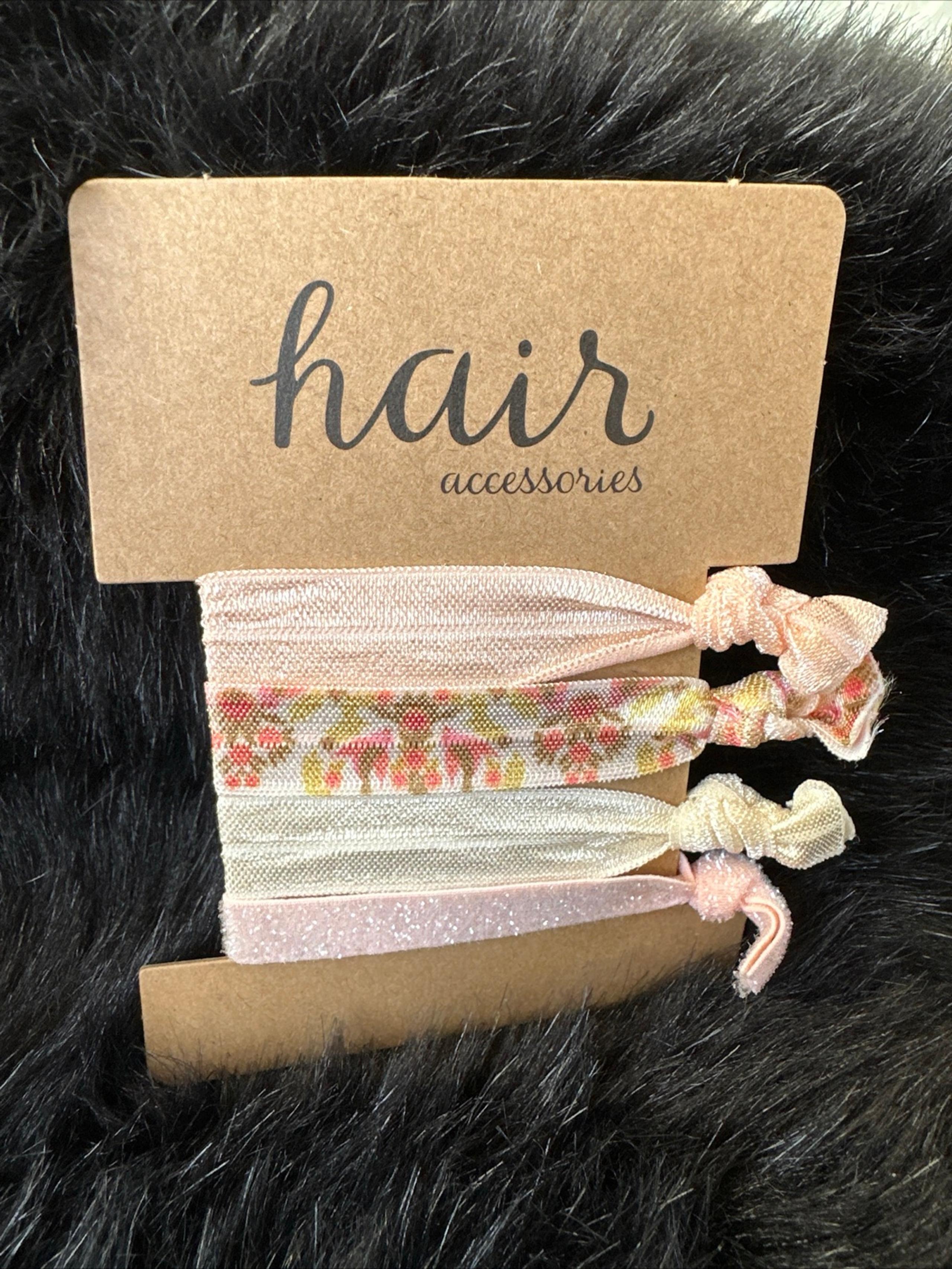 4 Piece Hair Ties Pink, Flower, Cream & Glitter Pink