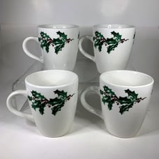 Farberware White Christmas Mugs 2118 Coffee Cup Original Version Set 4 Rare Vtg