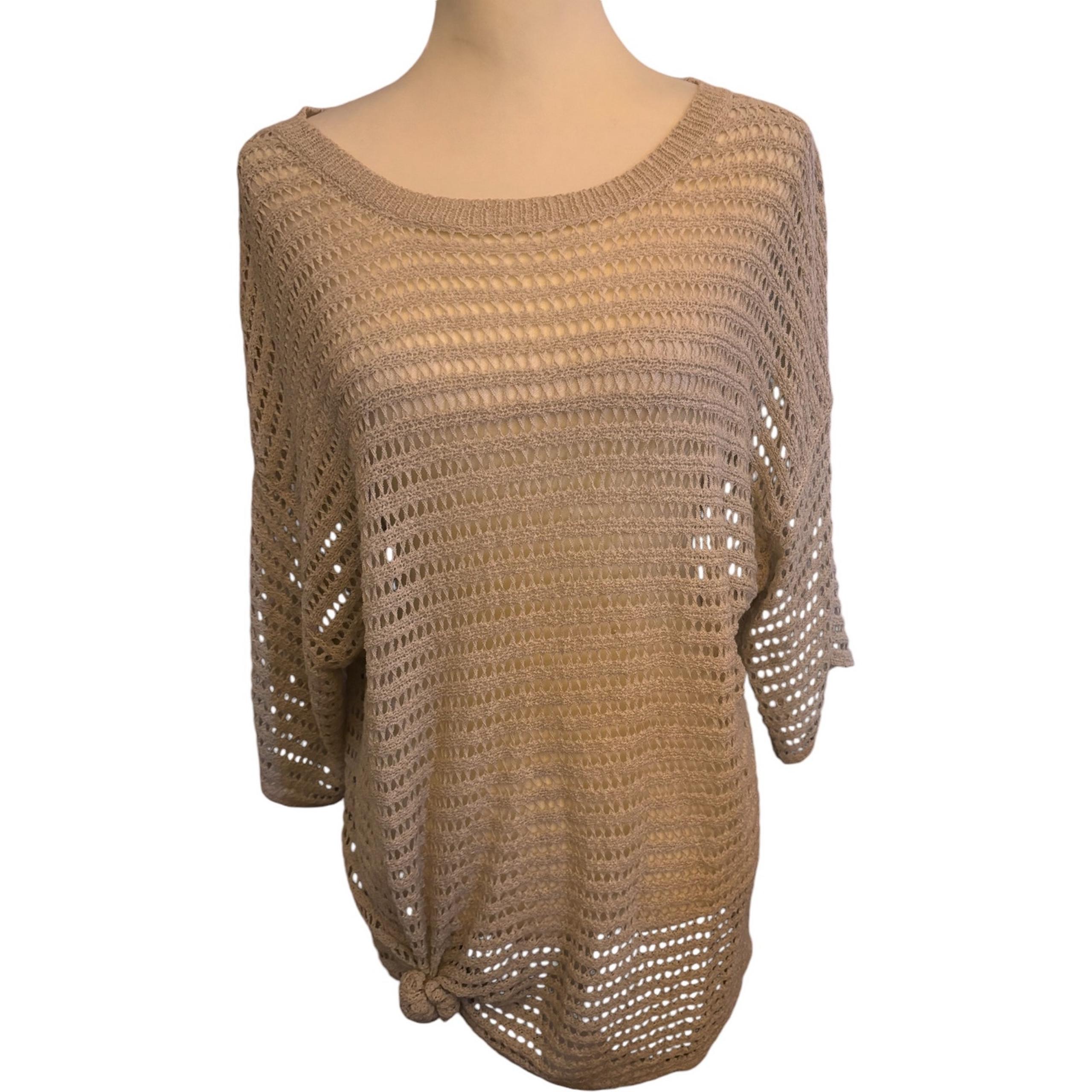 Easel Anthropologie Beige Crochet Knit Top, Women's Size Small, Oversized Boho