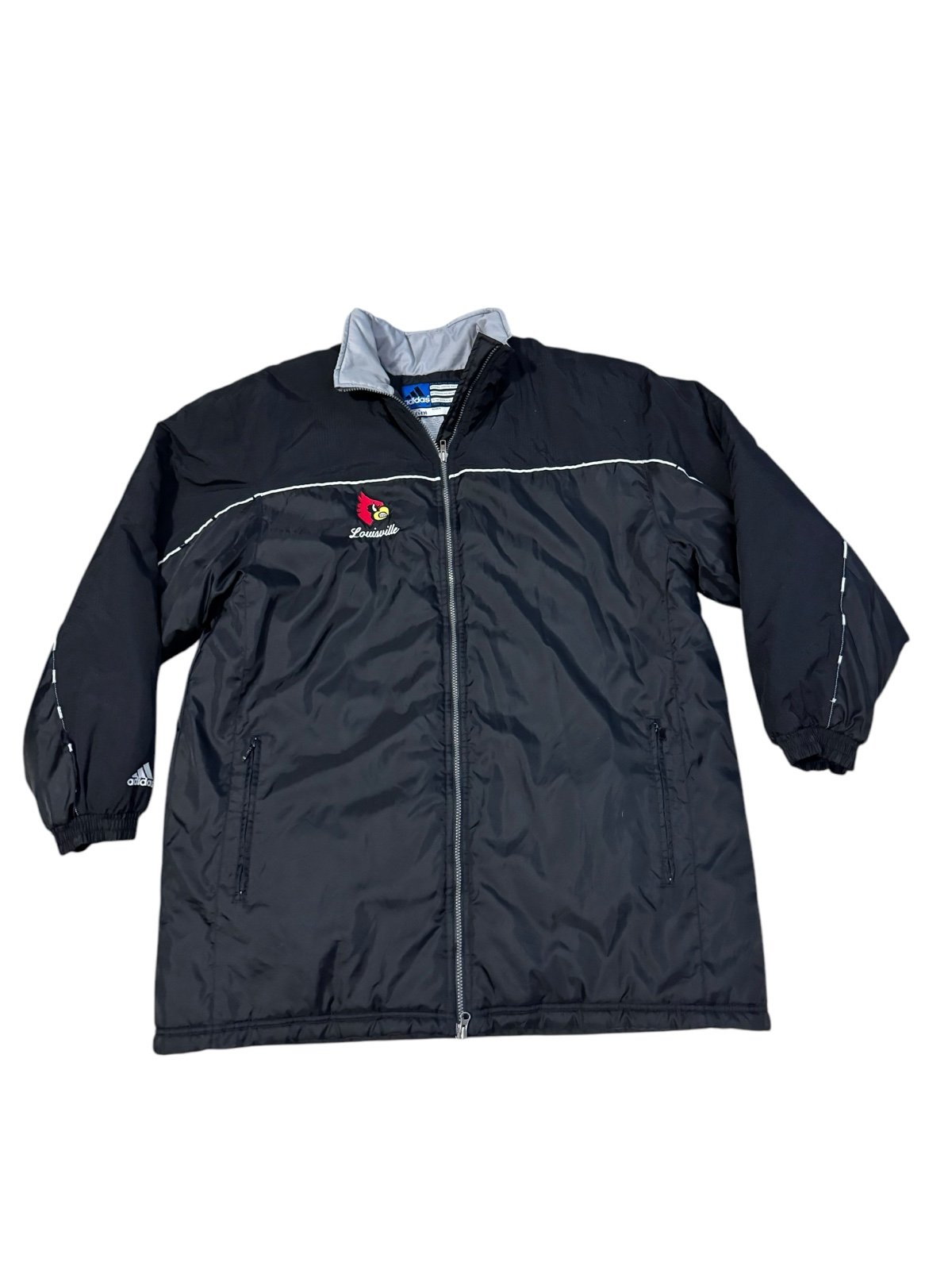 VTG Adidas Louisville Cardinals Quilted Coat Mens XLT XL Tall Black 90s Nylon