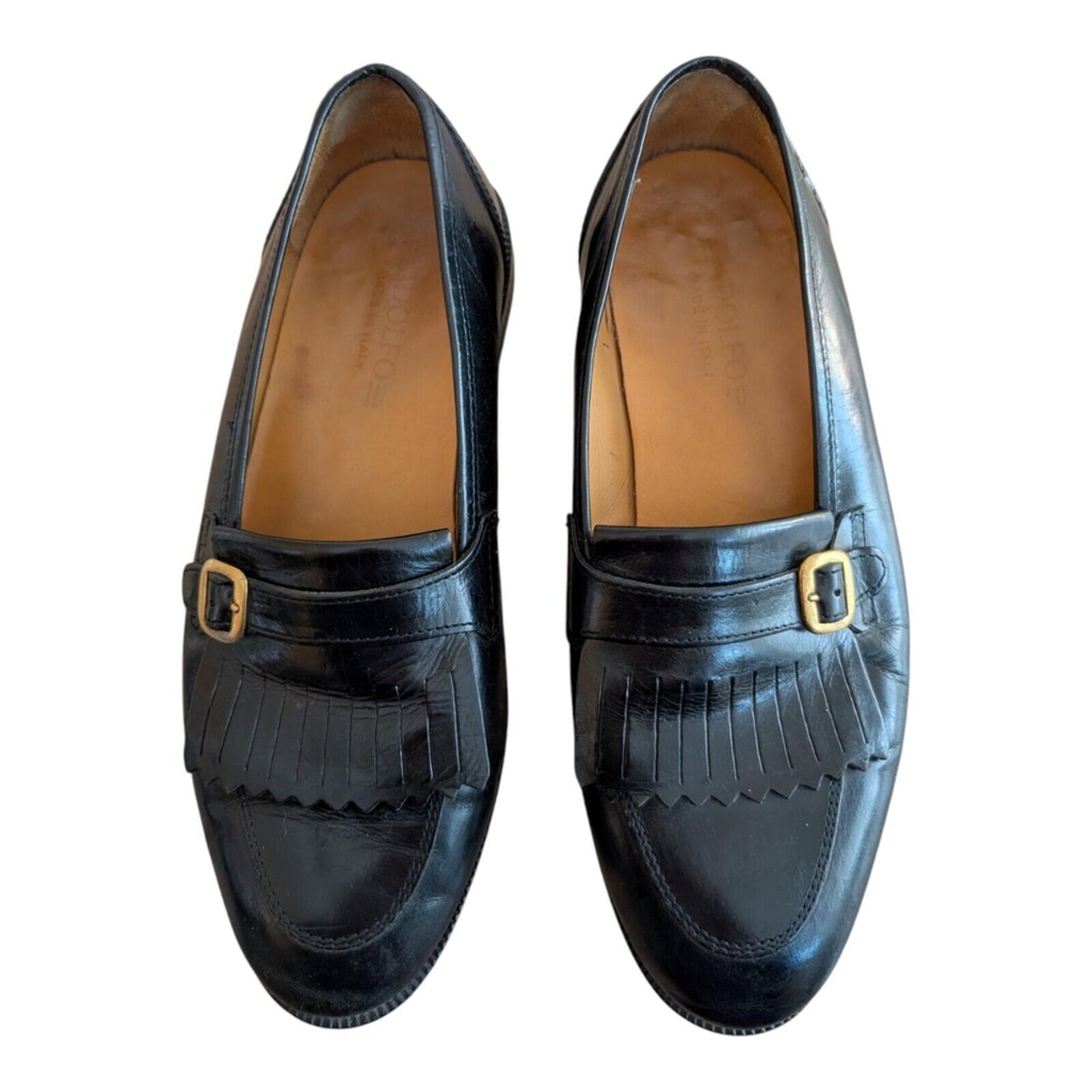Adolfo Black Leather Buckle Kiltie Loafers Mens 9W Handmade In Italy