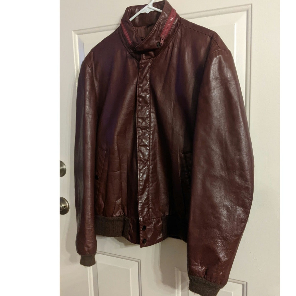Vintage Michael Charles Brown Leather Bomber Jacket, Size 40, Zip & Snap Buttons