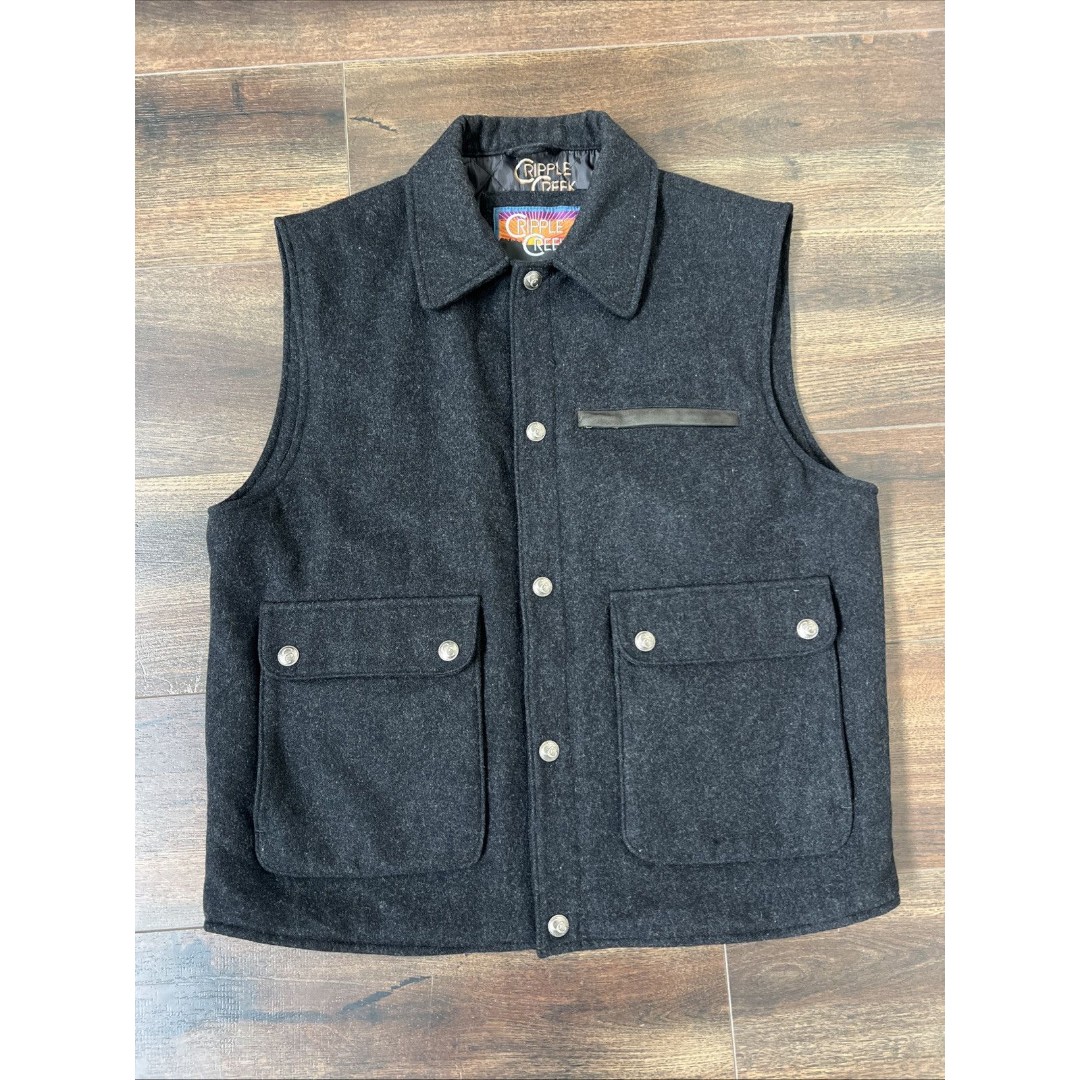 Cripple Creek Size X-Large Dark Gray Wool Vest Flap Pocket Western Vest Conceal Carry