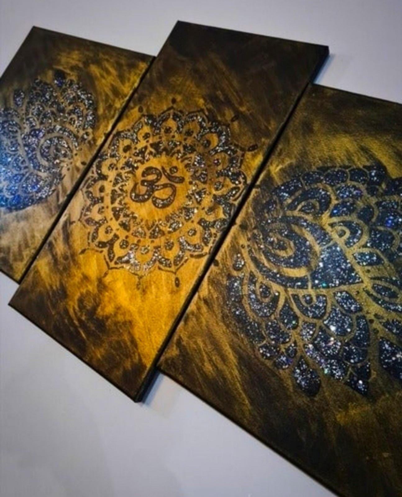Home Decor Handmade Spiritual Canvas Large Paintings Bundle 3Piece Set OM Symbol