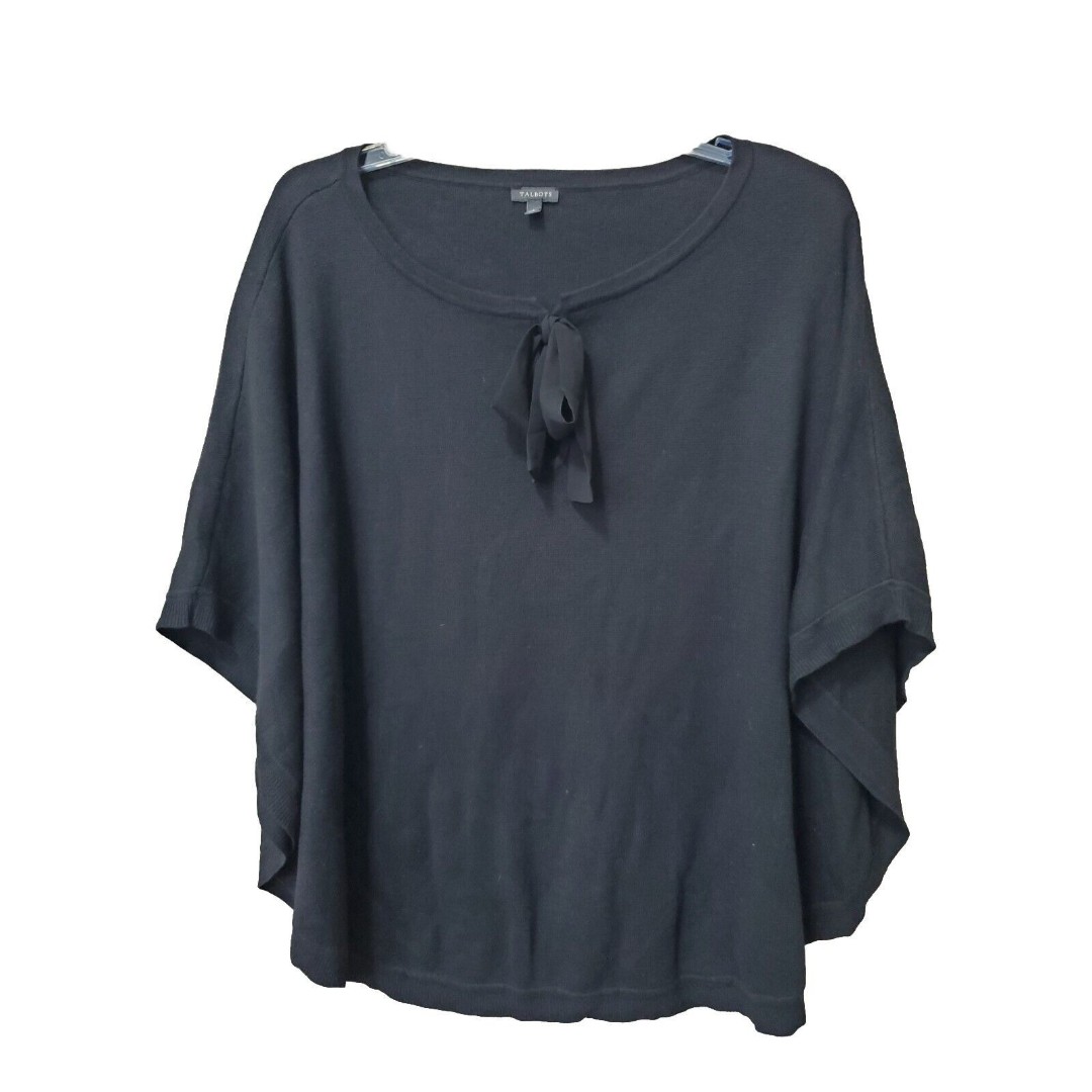 Talbots Black Cotton Blend Bow-Tie Poncho Size Large