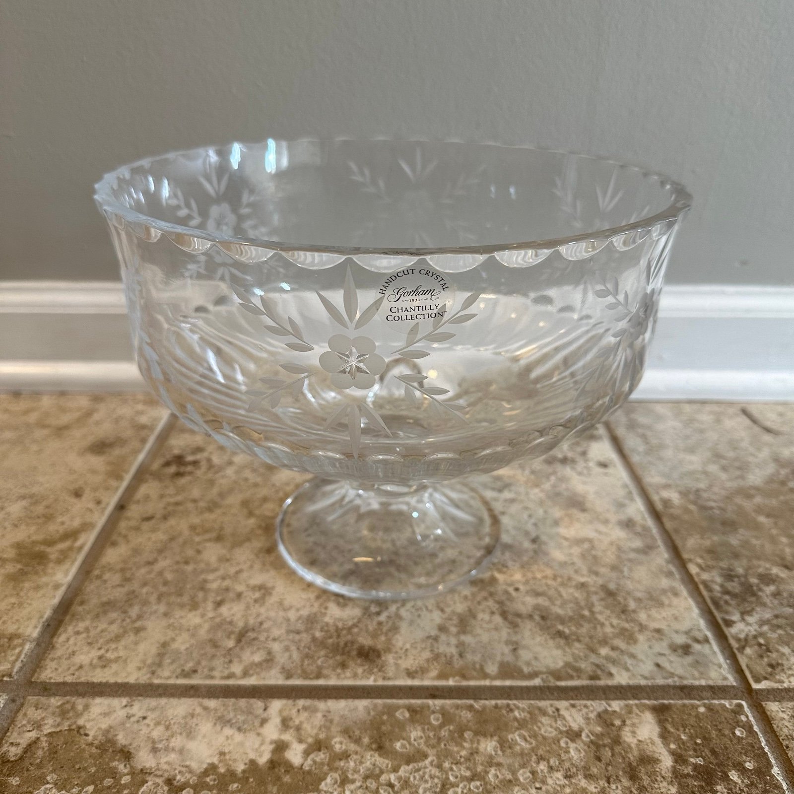 Gorham Chantilly Large Centerpiece Crystal Pedestal Footed Bowl