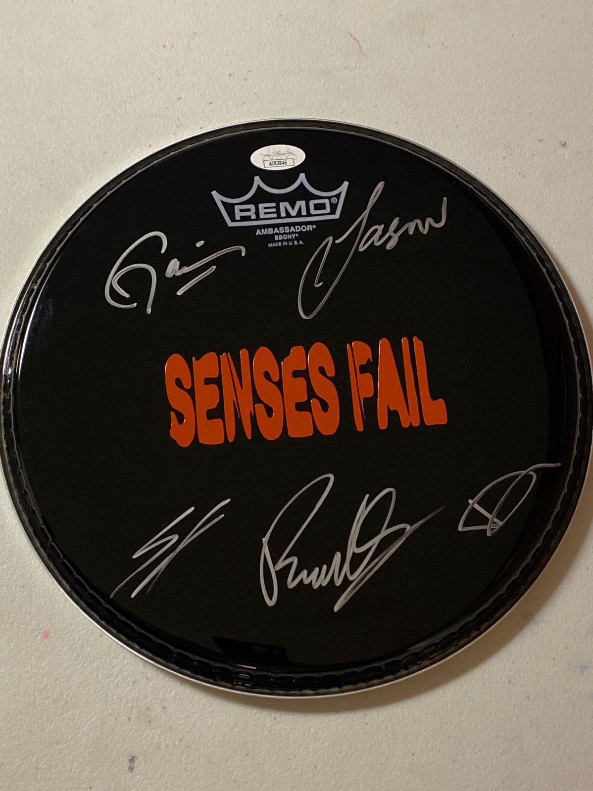 Senses fail band autographed signed drumhead with jsa coa