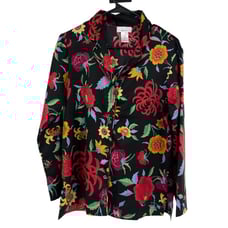 Natori vibrant Floral Print Pajama Top black red Sz S
