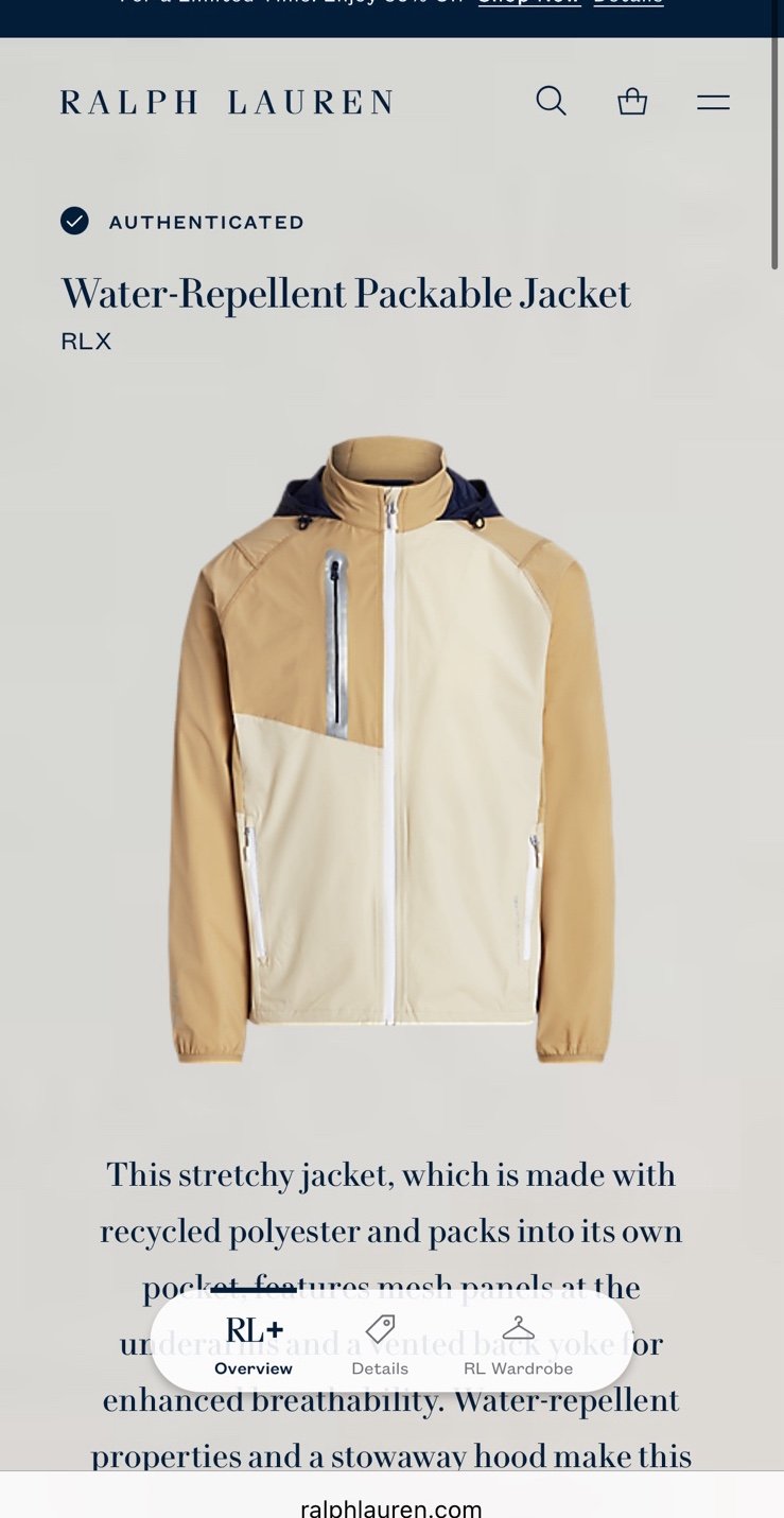 Ralph Lauren water-repellent packable jacket