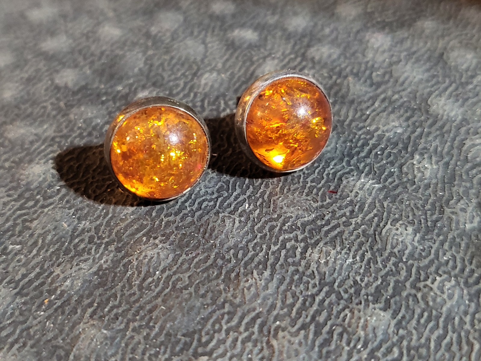 Vintage sterling silver amber stud earrings