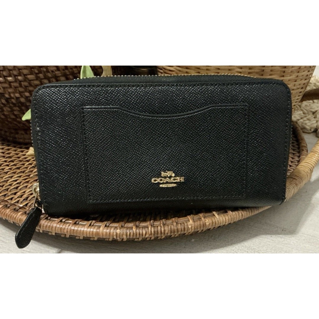 Authentic Coach Black Leather Accordion Zip Around Wallet #54007 EUC