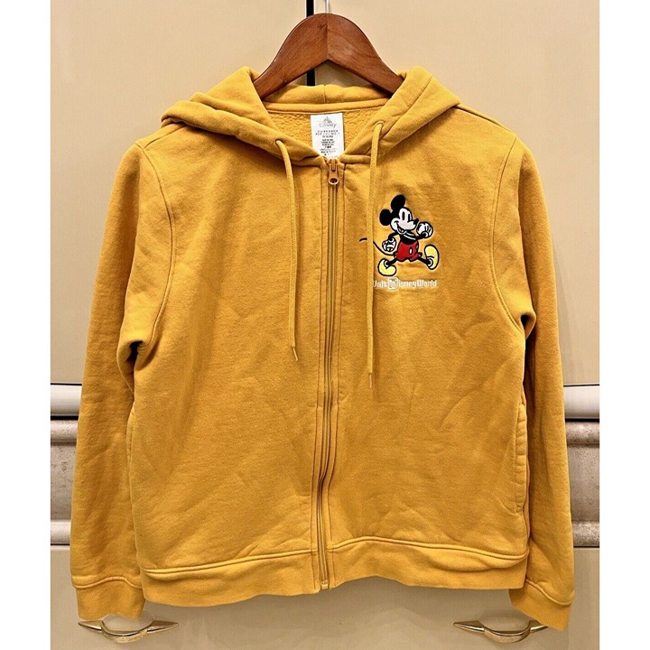 RARE CLASSIC MICKEY WALT DISNEY WORLD GOLDEN YELLOW HOODIE ZIP JACKET WOMENS S