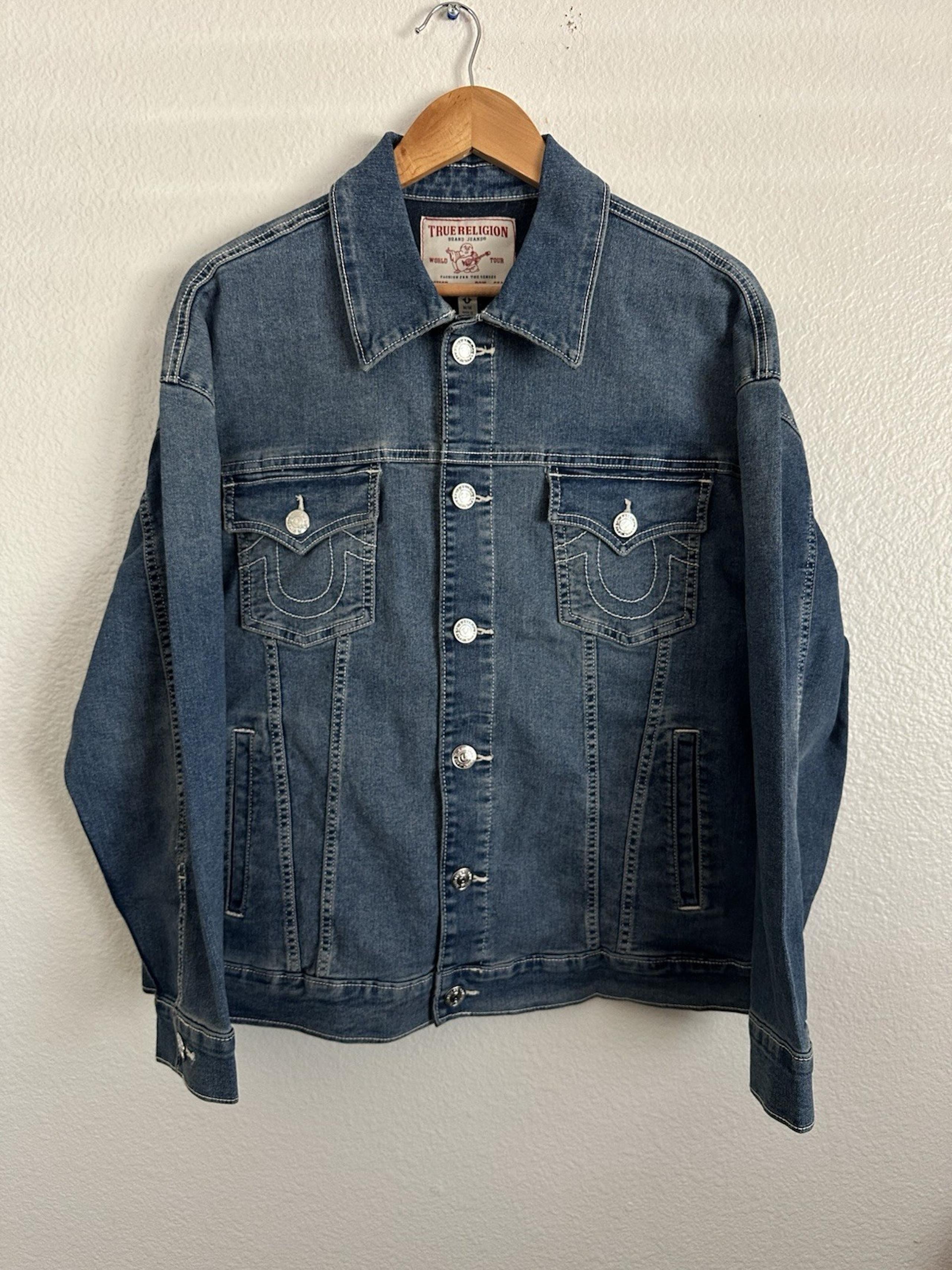 True Religion Denim Trucker Jacket Glitter Logo Jada Ashbury Women Size Medium