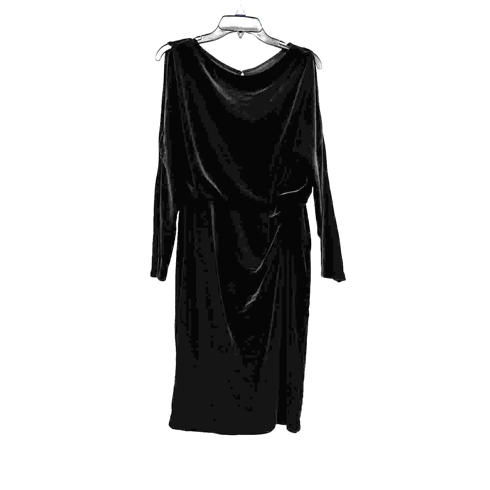 NWT Sz 10 Lauren Ralph Lauren Black Velvet Cold Shoulder Dress. Ruched Side