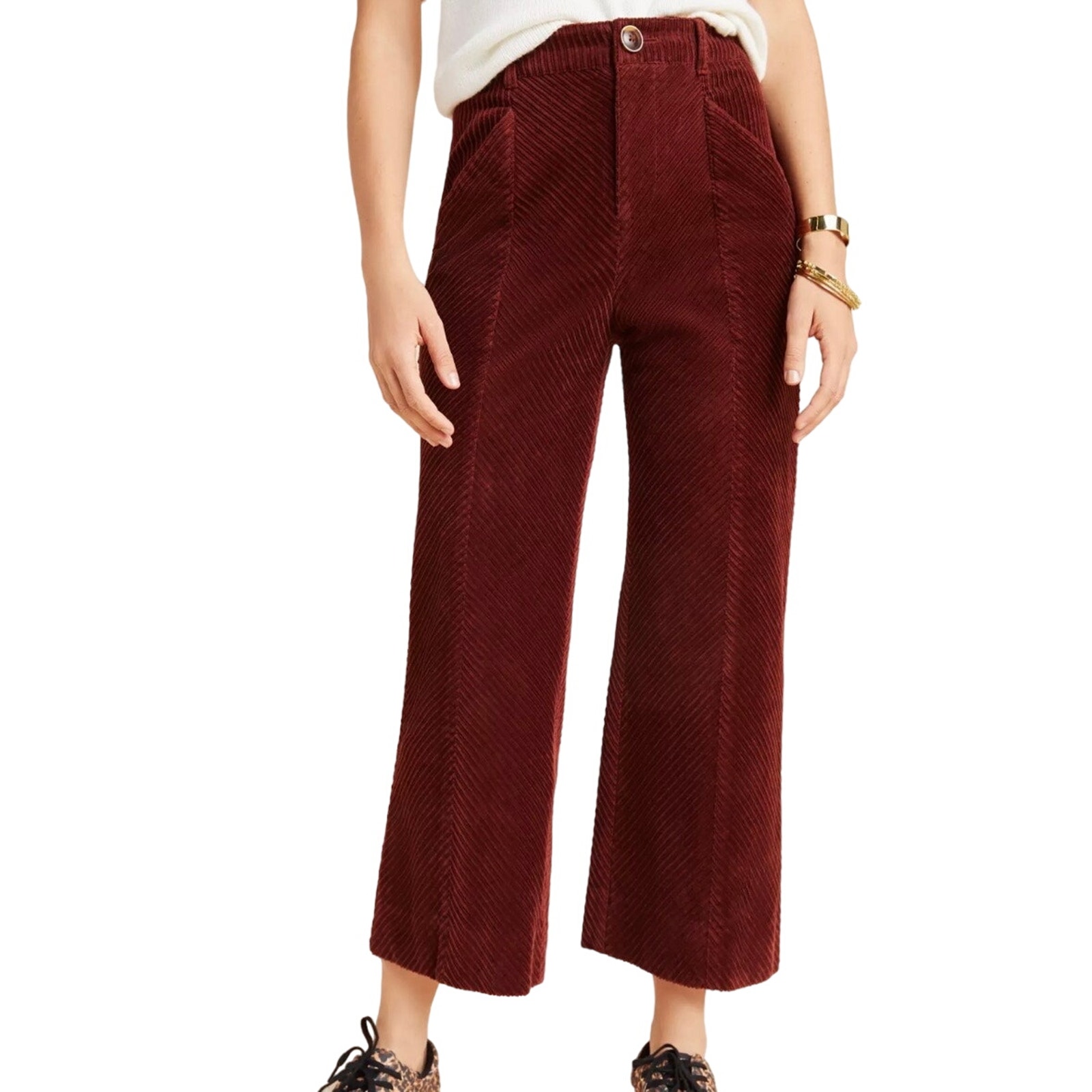 Womens Pilcro Corduroy Cropped Pants Wide Leg Grandpacore Brown High Rise 25