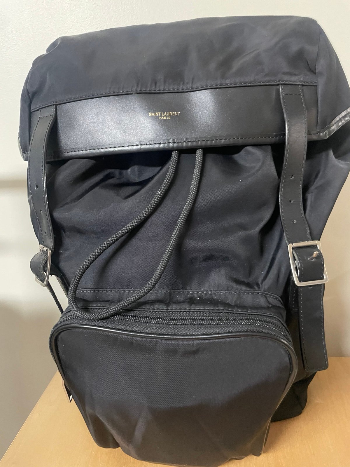 Saint Laurent Black Nylon and Leather City Flap Backpack