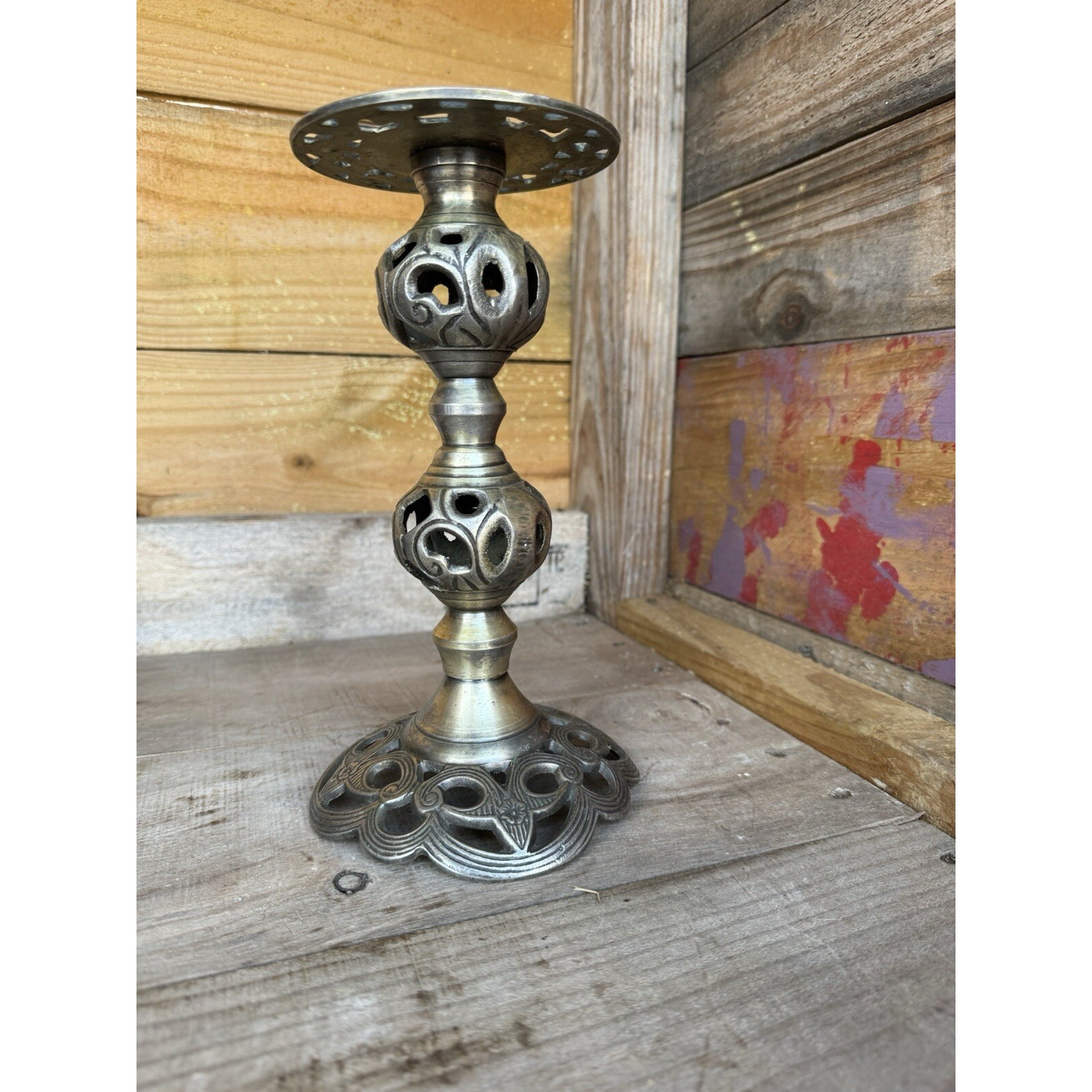 Vintage Ornate Metal Victorian Candle Holder Candlestick