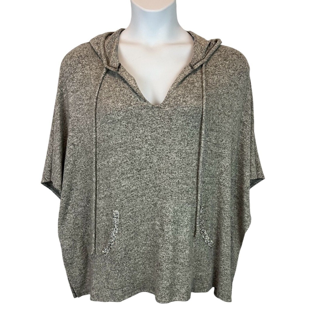 Juicy Couture Hooded Soft Sweater Women's XL Gray Embellished Kangaroo Pocket