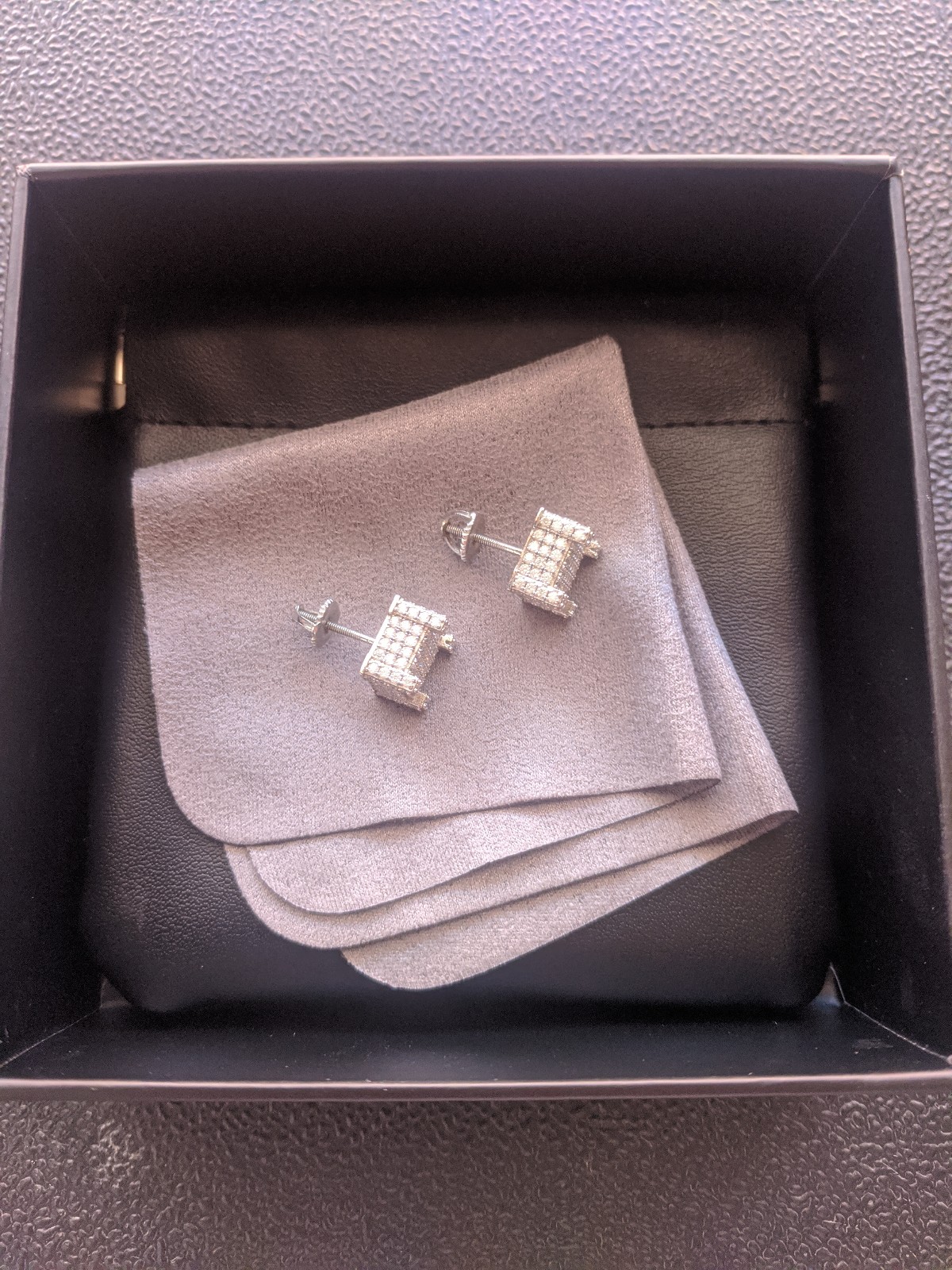 Men's S925 VVS Moissanite Iced 3D Cube Earrings in White Gold