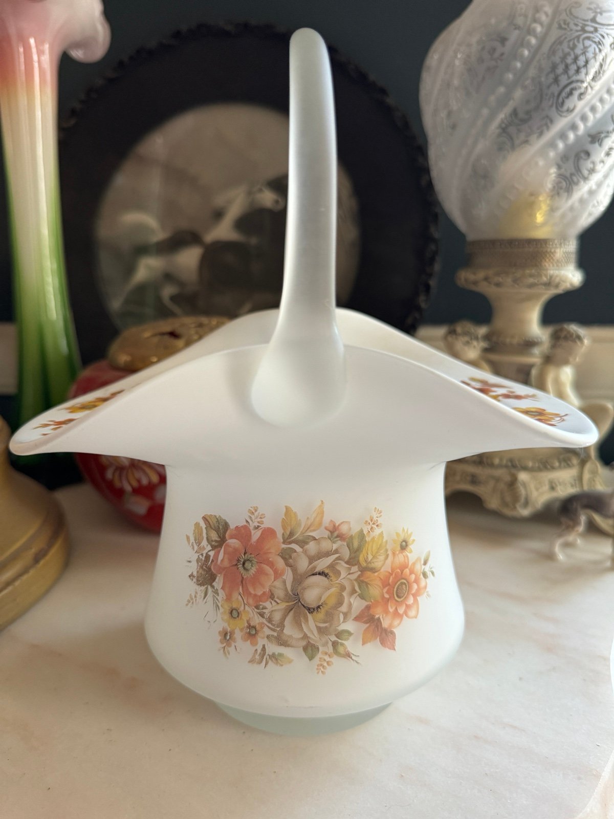 Vintage Norlean Italian Satin Glass Basket