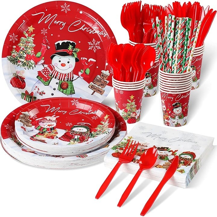 Christmas Snowman Party Supplies, Christmas Snowman Plates and Napkins Set