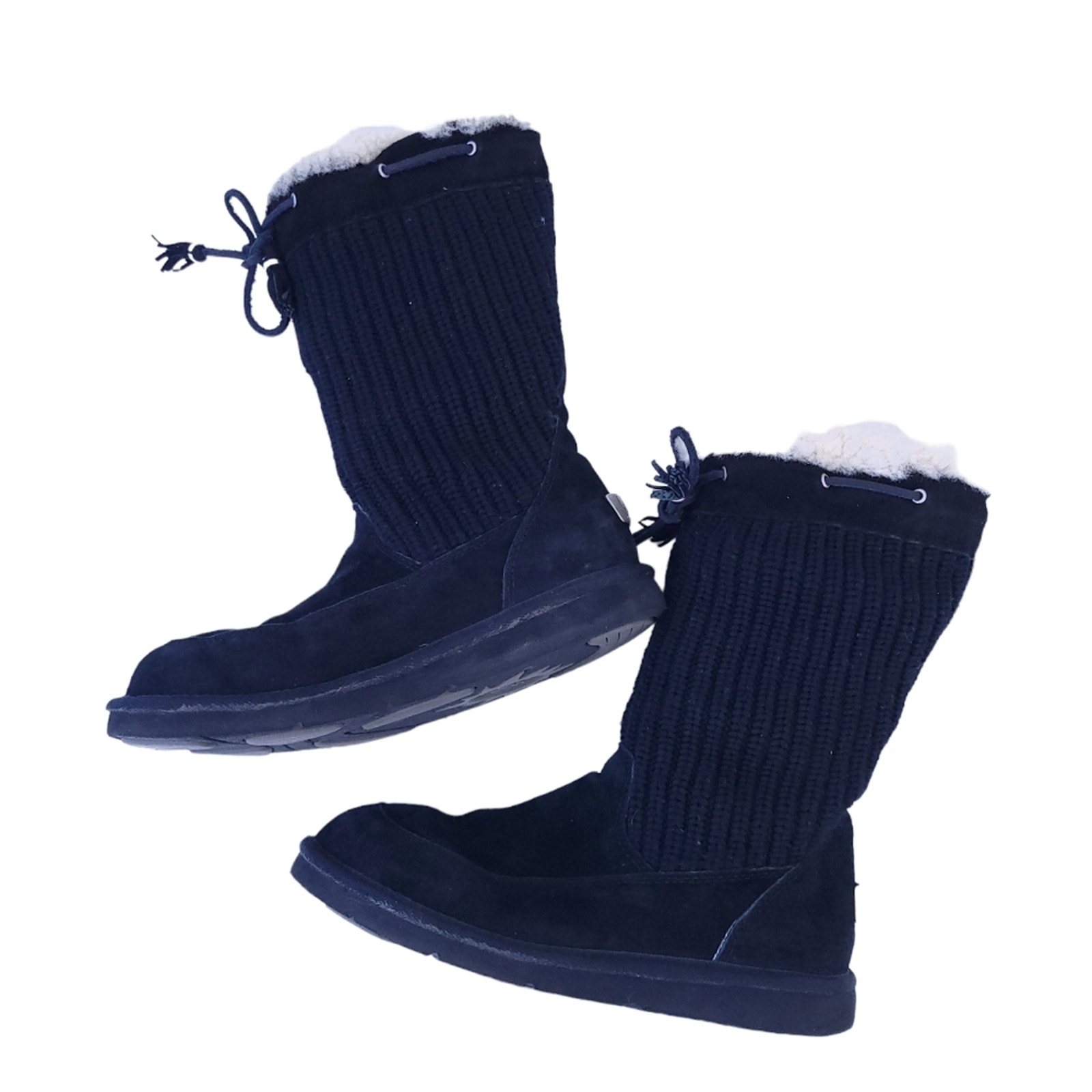 UGG Suburban Black Suede Sweater Boots Size 8.5 #5124 Sherpa Lined