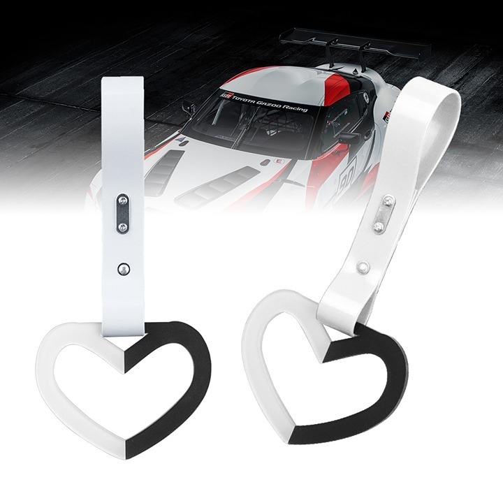 NEW 2PCS DOUBLE COLOR HEART JDM TSURIKAWA RING White Handle Strap Drift Charm