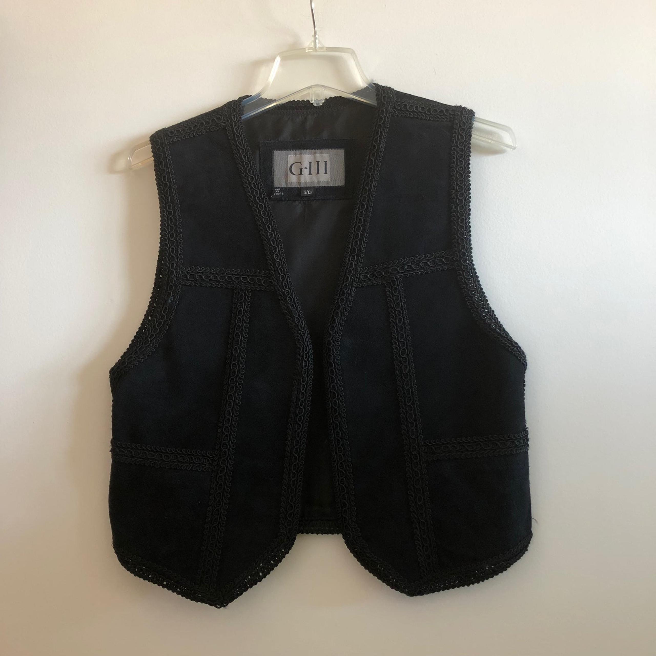 G-III SUEDE LEATHER VEST BLACK ORNAMENTS TWO POCKETS SIZE S                   yy