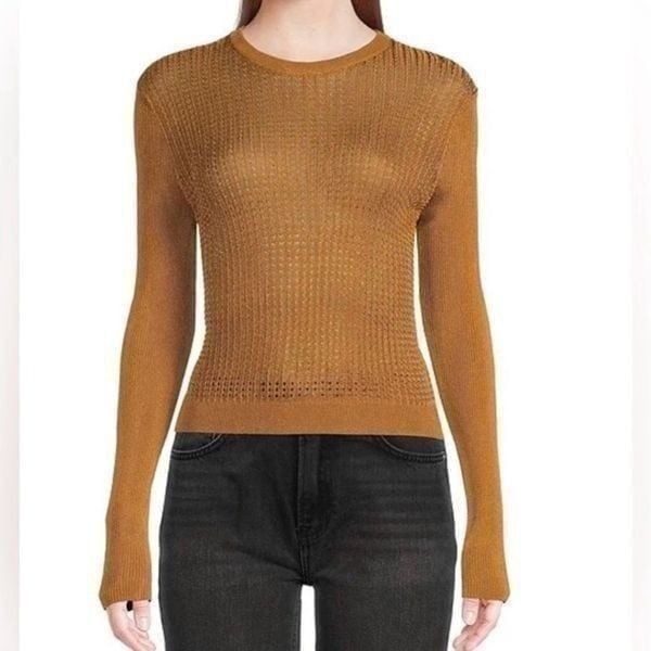 Free People H20 Crew Pullover Mesh Sheer Tiger Eye orange sweater size L