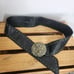 Fossil black leather bohemian belt studded round brass tone buckle size Large