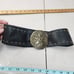 Fossil black leather bohemian belt studded round brass tone buckle size Large
