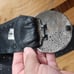 Fossil black leather bohemian belt studded round brass tone buckle size Large