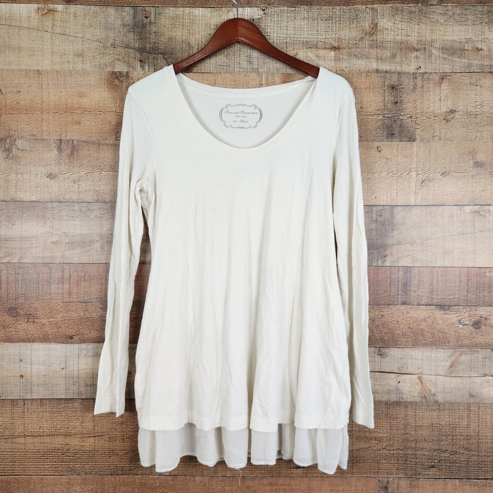 Peruvian Connection Eloise Women Size Large Ivory Cream Long Sleeve Tunic Top