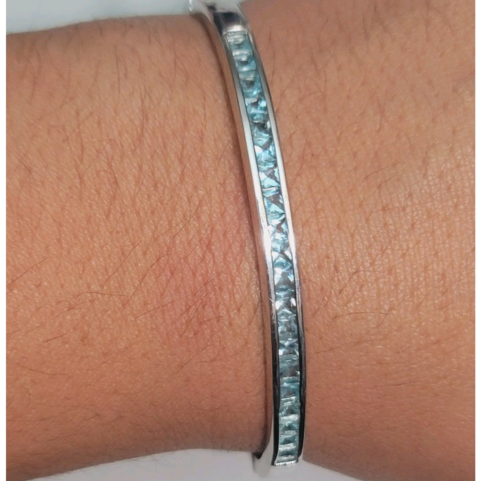 Sterling Silver 925 Blue Topaz Channel-Set Bracelet
